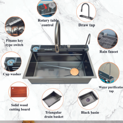 Chậu Inox liền vòi xả thác thông minh 1 hộc GOLICAA GA-7546SV