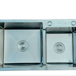 CHẬU RỬA CHÉN BÁT 2 HỘC LỆCH HANDMADE GOLICAA GC-8245L SUS 304