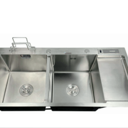 CHẬU RỬA CHÉN BÁT 2 HỘC 1 CÁNH DAO THỚT HANDMADE GOLICAA GD-10048DT SUS 304