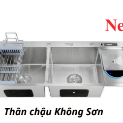 CHẬU RỬA CHÉN BÁT 2 HỘC 1 CÁNH DAO THỚT RÁC KHÔNG SƠN HANDMADE GOLICAA GD-10048DKS SUS 304