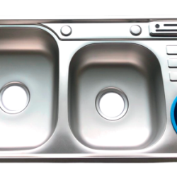 CHẬU RỬA CHÉN BÁT INOX 2 HỘC 1 CÁNH VẮT DAO + HỐ RÁC DẬP G5E-9245DR GOLICAA